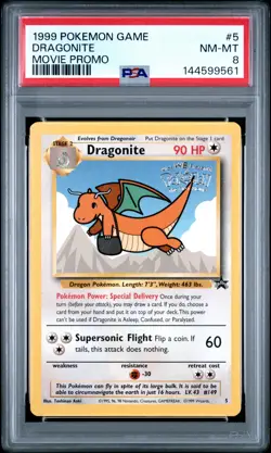 1999 POKEMON GAME MOVIE MOVIE PROMO #5 DRAGONITE PSA 8 - Image 1