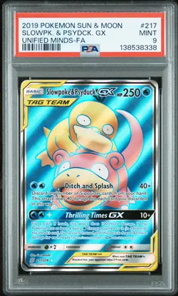 2019 POKEMON SUN & MOON UNIFIED MINDS #217 FULL ART/SLOWPOKE & PSYDUCK GX PSA 9 - Image 1