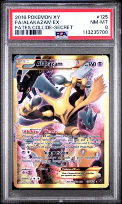 2016 POKEMON XY FATES COLLIDE SECRET #125 FULL ART/ALAKAZAM EX PSA 8 - Image 1