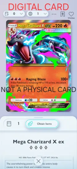 Mega Charizard X EX Pokemon Pocket Mobile Game Card Mega Shining Set ◇◇◇◇ Trade - Image 1