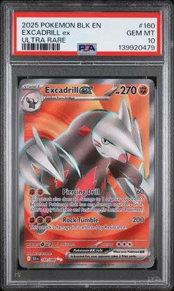 2025 POKEMON BLK EN-BLACK BOLT ULTRA RARE #160 EXCADRILL EX PSA 10 - Image 1