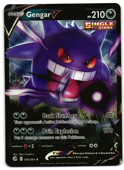 Gengar V 156/264 - 🌊 Fusion Strike V Rare Pokemon TCG Holo 🖤 - LP - Image 1
