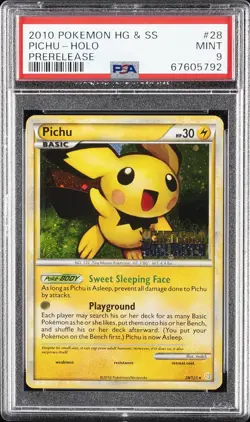 2010 POKEMON HEARTGOLD & SOULSILVER PRERELEASE #28 PICHU-HOLO PSA 9 - Image 1