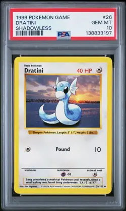 1999 POKEMON BASE SET SHADOWLESS #26/102 DRATINI PSA 10 - Image 1