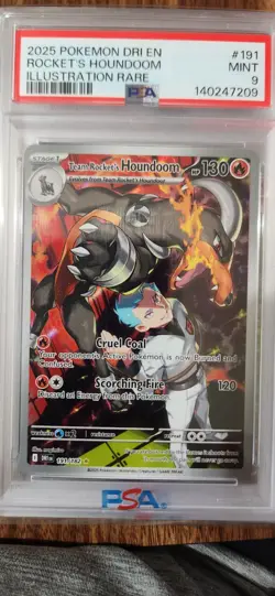 2025 POKEMON DESTINED RIVALS ILLUSTRATION RARE #191 TEAM ROCKET'S HOUNDOOM PSA 9 - Image 1