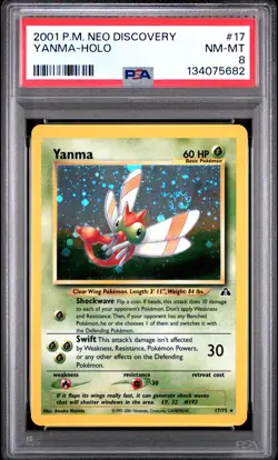 2001 Pokemon Neo Discovery #17 Yanma Holo PSA 8 NM-MT w/ SWIRL! - Image 1
