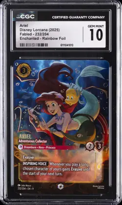 2025 DISNEY LORCANA FABLED ENCHANTED - RAINBOW FOIL #232 ARIEL CGC 10 GEM MINT - Image 1