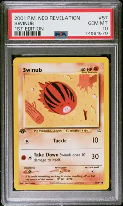 PSA 10 Swinub 1st Edition Neo Revelation 57/64 1st Edition Pokemon Card - Image 1