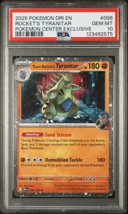 2025 POKEMON DESTINED RIVALS POKEMON CENTER #096 TEAM ROCKET'S TYRANITAR PSA 10 - Image 1