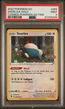 Snorlax 055/078 PSA 9 Holo Cosmos Exclusive - 2022 Pokemon GO Tins - Image 1