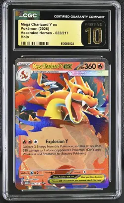 Pokemon GRADED Mega Charizard Y ex 022 Ascended Heroes PRISTINE 10 CGC ENGLISH - Image 1