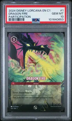2024 DISNEY LORCANA EN C1-LORCANA CHALLENGE PROMO #1 DRAGON FIRE PSA 10 - Image 1