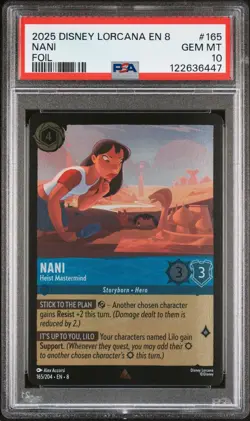 2025 DISNEY LORCANA EN 8-REIGN OF JAFAR FOIL #165 NANI - HEIST MASTERMIND PSA 10 - Image 1
