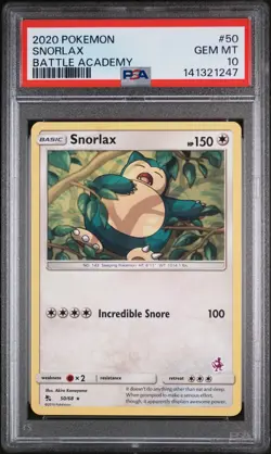 2020 POKEMON BATTLE ACADEMY #50 SNORLAX PSA 10 - Image 1