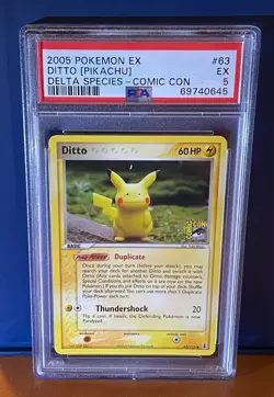 Pokemon Delta Species Ditto (Pikachu) Comic Con 63/113 Promo - Vintage PSA 5 - Image 1