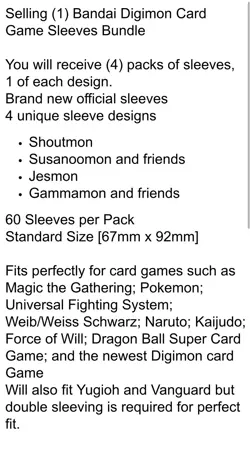 Bandai Digimon Card Game Sleeves - Bundle of 4 v2 - [TCG CCG] [PKMN MTG] - Image 3