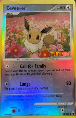 Pokemon TCG Eevee Reverse Holo Rare Stamped Platinum 62/100 LP - Image 1