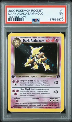 2000 POKEMON ROCKET 1ST ED #1 DARK ALAKAZAM-HOLO PSA 7 - Image 1