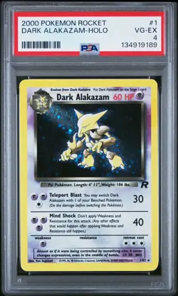 2000 POKEMON ROCKET #1 DARK ALAKAZAM-HOLO PSA 4 Foot Swirl - Image 1