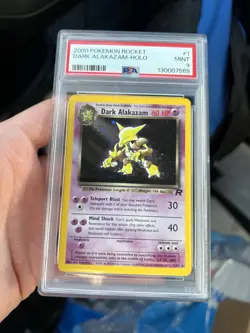 Pokemon WOTC 2000 Team Rocket Dark Alakazam Holo 1/82 PSA 9 Mint - Image 1