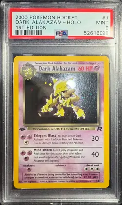 2000 Pokemon Dark Alakazam Team Rocket 1st Edition Holo Rare #1 PSA 9 Mint - Image 1