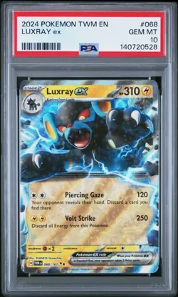 2024 Pokemon TWM EN Luxray ex PSA 10 GEM Extended Art Double Rare 068/167 - Image 1
