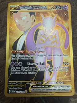 Team Rocket's Mewtwo ex 240/182 Destined Rivals Pokemon Gold Full Art Rare NM - Image 2