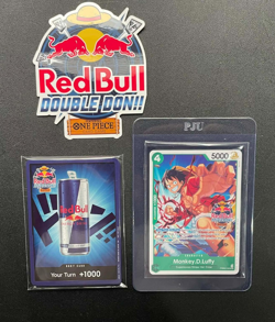 Red Bull Double DON event DON!! and Monkey.D.Luffy stamped Promo w/ Sticker - Image 1
