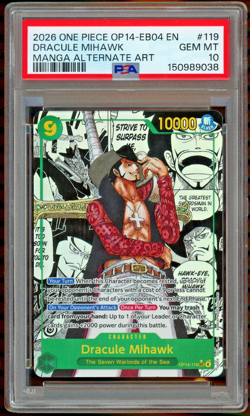 2026 One Piece OP14-EB04 ENGLISH Dracule Mihawk Manga Alternate Art PSA 10 - Image 1