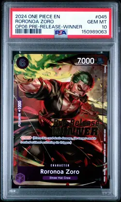 2024 One Piece EN OP06 Pre-Release Winner #045 Roronoa Zoro PSA 10 GEM MINT - Image 1