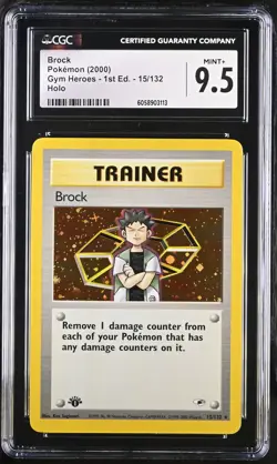 CGC 9.5 MINT+ Brock Gym Heroes 1st Edition 15/132 Holo Pokemon Card - Image 1