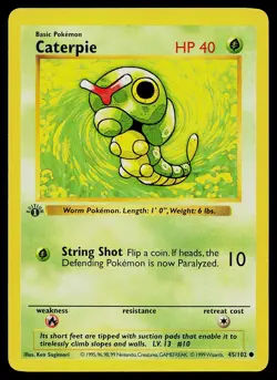 Pokemon Card - Caterpie Base Set Shadowless 45/102 1st Edition Common - Image 1