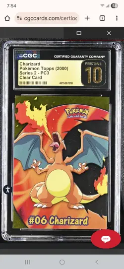 CGC 10 prestine vintage Pokemon Charizard Topps Clear Card 2000 Equ. To PSA 10 - Image 1
