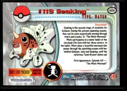 1998 Pokemon Topps TV Animation Edition Foil Blue Logo, Seaking #119 - Image 2