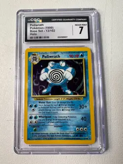 1999 POKEMON BASE SET UNLIMITED #13/102 POLIWRATH RARE HOLO CGC 7 - Image 1