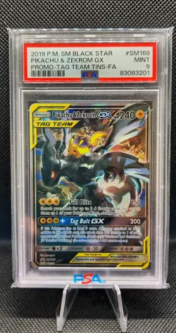 2019 POKEMON SM BLACK STAR PROMO #SM168 FULL ART/PIKACHU & ZEKROM GX PSA 9 - Image 1
