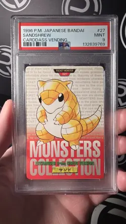 Sandshrew Red Card 027 Pokemon 1996 Bandai Cardass - PSA 9 - Image 1