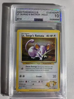 2023 Pokemon CLB Lt. Surge's Rattata 015/034 Holo AGS 10 LEGENDARY - Image 1