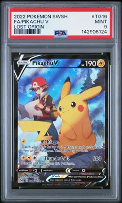 2022 POKEMON SWORD & SHIELD LOST ORIGIN #TG16 FULL ART/PIKACHU V PSA 9 - Image 1