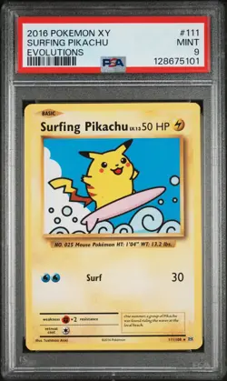 2016 POKEMON XY EVOLUTIONS #111 SURFING PIKACHU PSA 9 - Image 1
