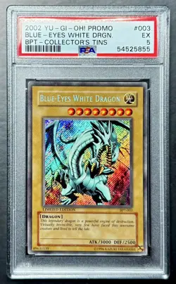 2002 Yugioh Collector's Tins BLUE-EYES WHITE DRAGON BPT-003 Secret Rare PSA 5 - Image 1