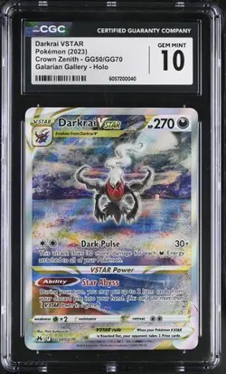 Darkrai VSTAR CGC 10 GG50/GG70 Crown Zenith Pokemon Card Full Alt Art Holo 2023 - Image 1
