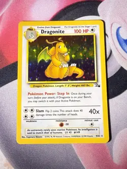 Pokemon TCG Dragonite Fossil Unlimited Holo Rare Card 4/62 LP+ / NM- Condition - Image 1