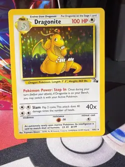 Pokemon TCG Dragonite Fossil Unlimited Holo Rare Card 4/62 LP+ / NM- Condition - Image 2