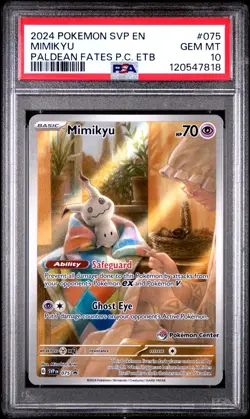 POKEMON PSA 10 Paldean Fates Mimikyu 075 Pokemon Center ETB Promo SVP *7818 - Image 1