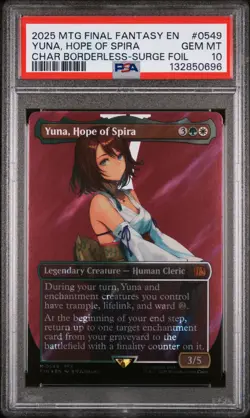 2025 MTG FINAL FANTASY BORDERLESS SURGE FOIL #0549 YUNA, HOPE OF SPIRA PSA 10 - Image 1