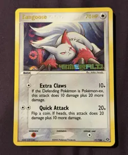 Pokemon Zangoose EX Emerald Holo Rare 21/106 Basic 70HP Nintendo 2005 - Image 1