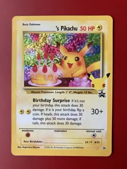 Pokemon TCG Birthday Pikachu #24 Celebrations 25th Anniversary Card NM - Image 1