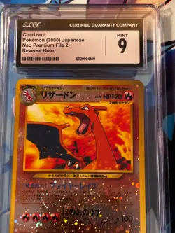 Charizard CGC 9 Pokemon (2000) Japanese Neo Premium File 2 Rev Holo Big Swirl - Image 3
