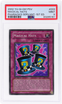 2002 Yu-Gi-Oh Pharaoh's Servant 1st Edition Magical Hats Sr #PSV33 PSA 9 - Image 1
